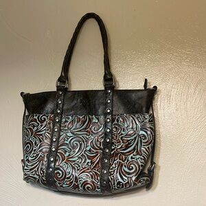 Patricia Nash Turquoise Tooled Leather Tote Bag
